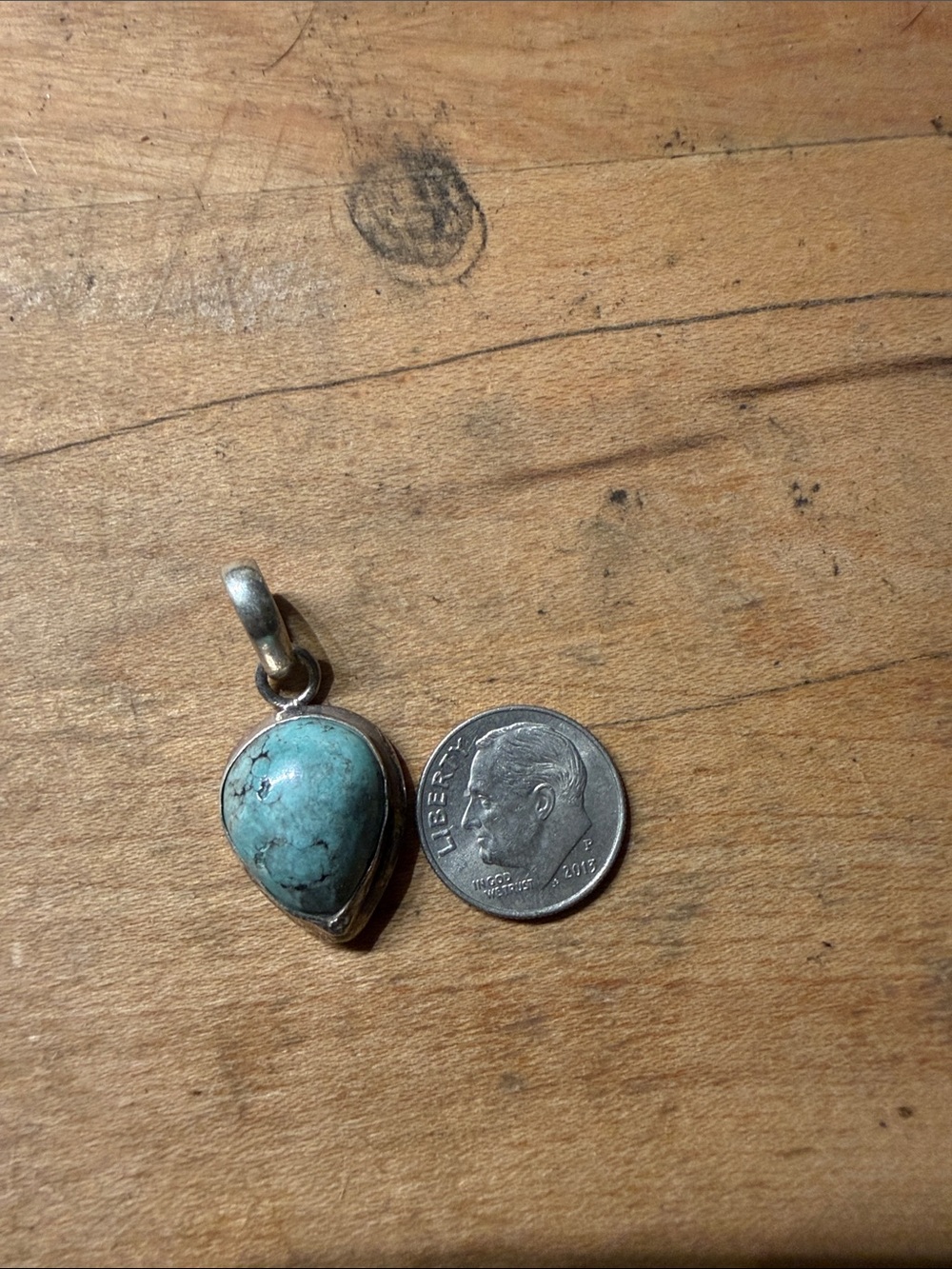 Artisan-Sterling Silver Turquoise Teardrop Pendant - Blue-Green